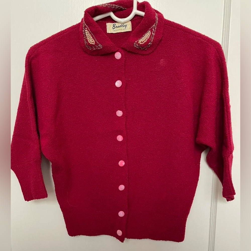 Vintage Bradley Knitwear 100% zephyr wool - red sweater and long skirt set